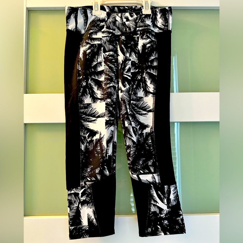 Bundle of Fabletics Palm Tree Print Cropped Leggings and Champion Bike Shorts